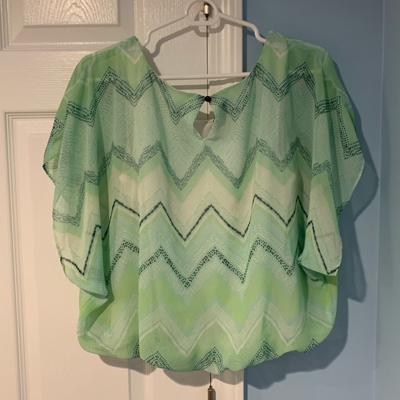 BCX Green Geometric Sheer Top - Picture 6 of 11